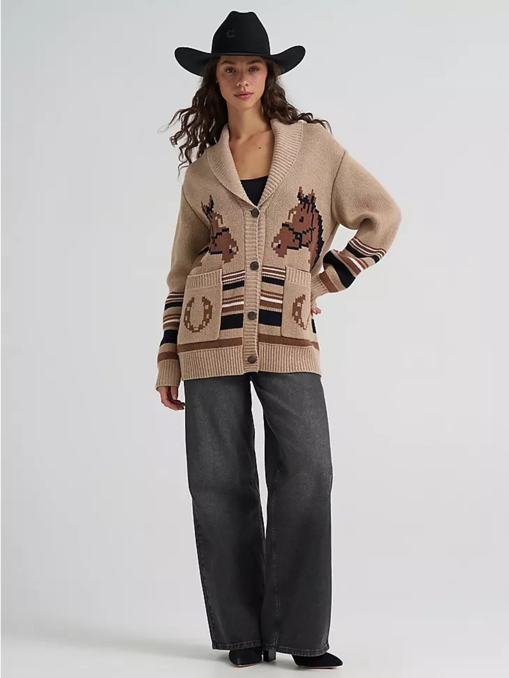 Wrangler Montana Cardigan Horse Brown Size Small - Picture 8 of 8